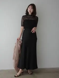 【新品未使用タグ付き】 anuans サテンナロースカート ブラック Mサイズ