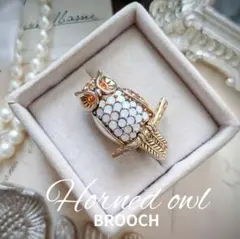 梟 ミミズク フクロウ ブローチ ホワイトオパール アウル パヴェ 鳥 バード