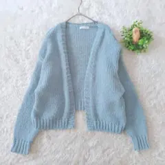 Helm ニットカーディガン　L　 長袖　ライトブルー畦編みニット