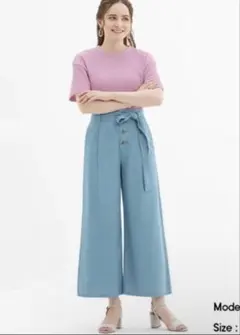 GU デニムウエストリボンワイドパンツ