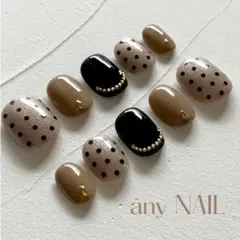 すぐに使えるネイルチップセット＊ブラウンブラックドット＊No.148