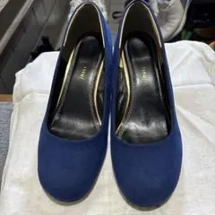 ネイビー スエード ウェッジヒールパンプス