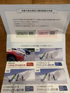日本駐車場開発　リフト利用含むスキー場アクティビティ割引券３枚　駐車場割引券１枚