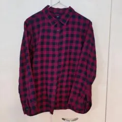 UNIQLO 赤と黒のチェック柄 長袖ネルシャツ XL