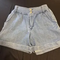 デニムショートパンツ ボタン付き ゴムウエスト