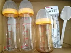 Pigeon 哺乳瓶 240ml 3本　ガラス　プラスチック　乳首ブラシ