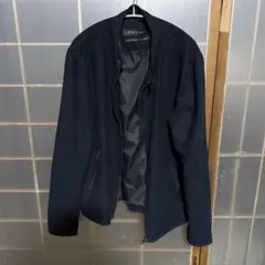 ZARA ネイビー ノーカラージャケット スエード風