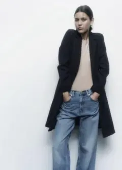 ZARA ラペル付きコート ブラック　スペインで購入