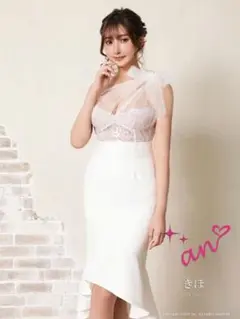 anワンショルダーリボンワンカラーマーメイド シースルーレースタイトひざ丈ドレス