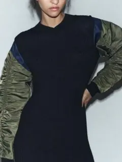 【ZARA】コントラストナイロン ミディワンピース