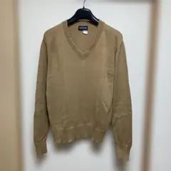 90s LANDS END ベージュ Vネック コットン ニットセーター M
