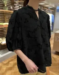 BALLSEY　ブルームカットジャガードパフスリーブブラウス