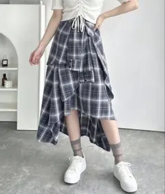 チェック柄 アシンメトリー フレアスカート_タグ付きのサムネイル
