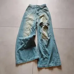 y2k ワイドパンツ デニム ダメージ 古着 ヴィンテージ ストリート 美品