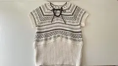 ZARA ザラ 半袖ニット アイボリー/ブラック リボン付き Lサイズ