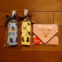 【新品未使用】アニマル柄 ハンカチタオル セット ミニタオル 猫 犬 豚