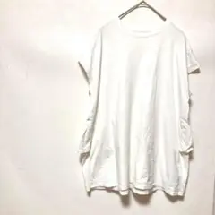 クルーネック Tシャツ 【M】バックフリル 綿 ゆったり シンプル 半袖 白 夏