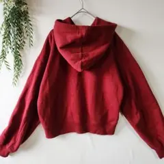 ❄ジーユー『M』クロップド スウェット フリース パーカ 長袖 ワインレッド
