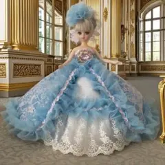 リカちゃん ピンクのビジュー付き水色ドレス