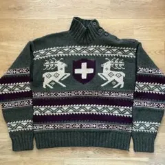 ラルフローレン ハンドニット ウール 製鹿柄ハイネックセーター XL