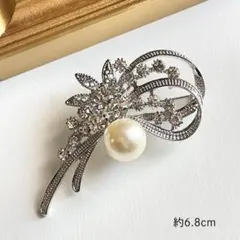 ブローチ シルバー パール ジルコニア 上品 リボン フォーマル 卒業式 入学式