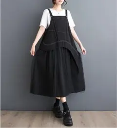 大きいサイズ レディース サロペット　ワンピース　春夏 秋 新品 ブラック