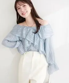 natural couture ランダムシアーストライプクロスフリルブラウスのサムネイル