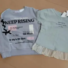 【新品】しまむらリボン付き裏起毛トレーナー、裾フリルTシャツセット110cm