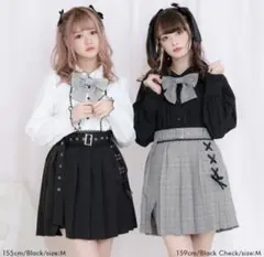 夢展望 レースアップスリットプリーツスカパン