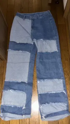 デニム パッチワーク ワイドパンツ