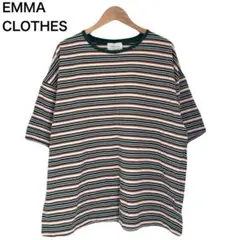 エマクローズ　モノマート　ボーダー　リンガー風Tシャツ　半袖　丸首　綿　L