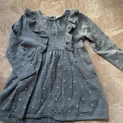 H&M グレー ドット柄 フリル ワンピース 92cm