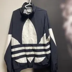 アディダス　adidas　ビッグトレフォイルロゴ　ナイロンジャケット　ブラックL