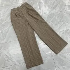 GLOBAL WORK　チェックパンツ　グレンチェック　ベージュ　ワイド XS