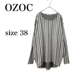 【オゾック】 ニット チュニック ブラウス 長袖 ストライプ 綿混