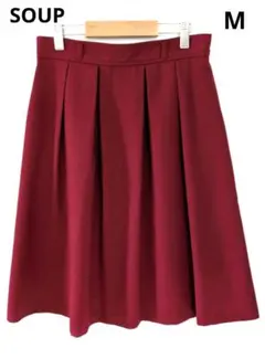 SOUP　スープ　膝丈プリーツスカート　M　バーガンディ　裏地付　オフィス