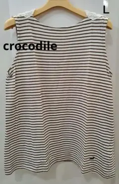 crocodile 衿端生地レース ボーダー柄タンクトップ Ｌのサムネイル