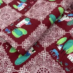 レトロ生地　35cm×130cm 綿100% エンジ　未使用　ハギレ