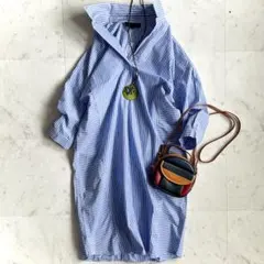 美品 アンタイトル UNTITLED ブルーストライプ柄 シャツワンピース 青