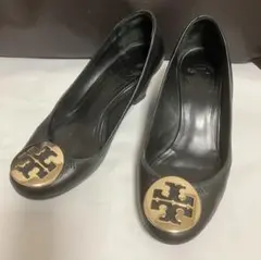 トリーバーチ パンプス 22.5cm ウエッジソール デカロゴ レザー 黒のサムネイル