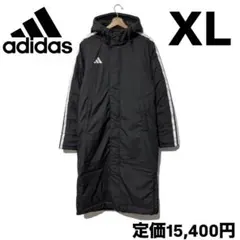 アディダス スリーストライプ ルーズフィット ロング ボアコート ブラック XL