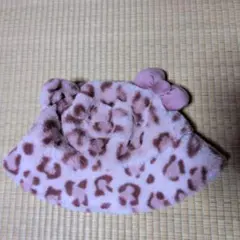 ヒョウ柄リボン付きフリース帽子