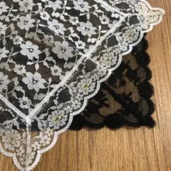 レース 花柄 刺繍 ハンカチ ハンカチーフ ポケットチーフ 白 黒