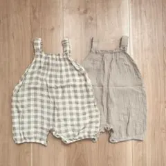 無地 チェック柄 サロペット 9-12m