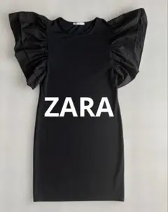 値下げ！ZARAフリルスリーブ BLACKワンピース