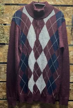 コムサイズム　アーガイル柄　ジップアップセーター　Ｍ　タートルネック