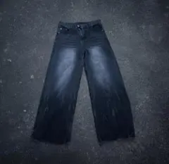 MENES ダークグレー ワイドレッグデニム フリンジ裾