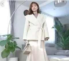 極美品【フレイアイディー】ショールカラー ショートリバーコート 23AW 白 新作！ショールカラーショートリバーコート | FRAY I.D