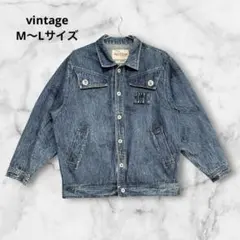ヴィンテージ デニムジャケット 総柄 ケミカルウォッシュ Gジャン レトロ　古着