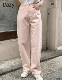 SHEIN DASY 高ウエストストレートレッグパンツ　ベイビーピンク